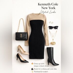 Kenneth Cole New York Black Bodycon Dress Size 0 Long Sleeve Colorblock